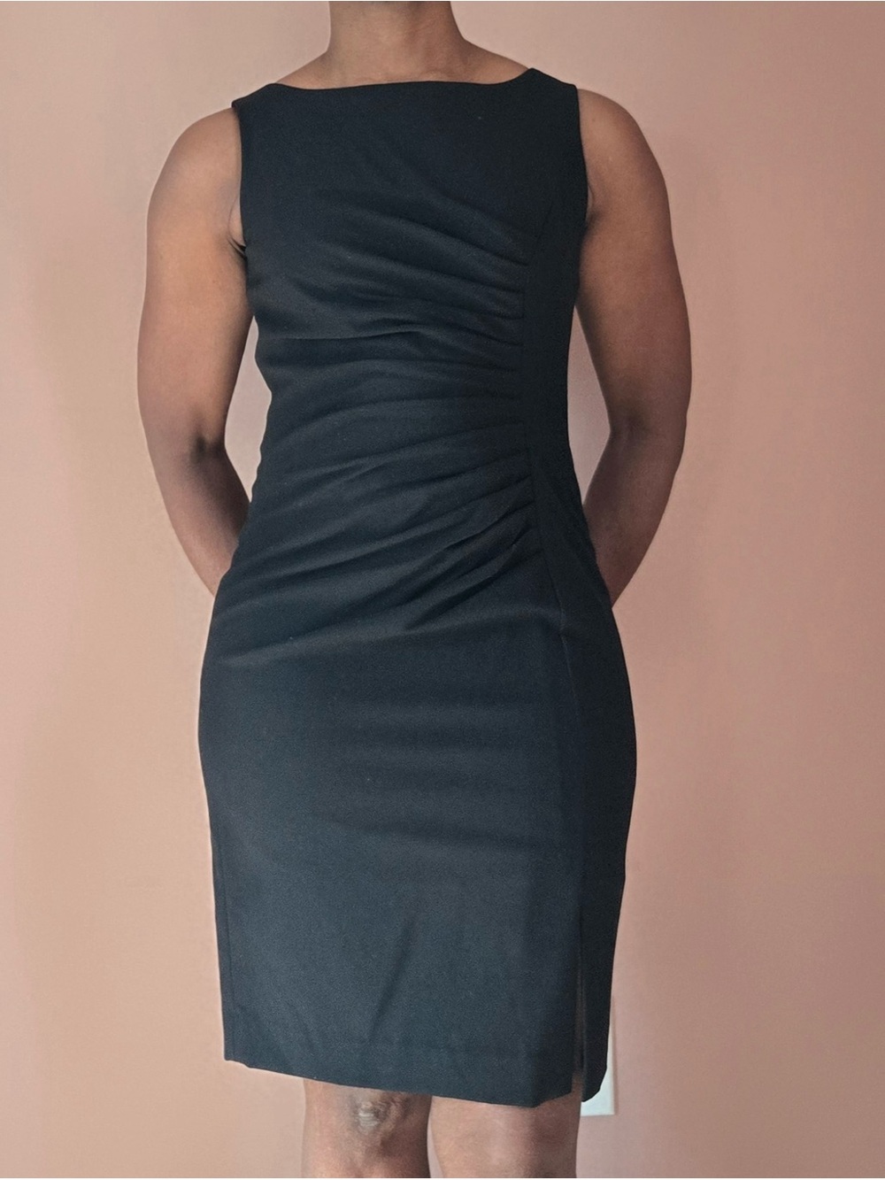 calvin klein | boat neck sleeveless ruched pencil dress | black | nwt | us 8